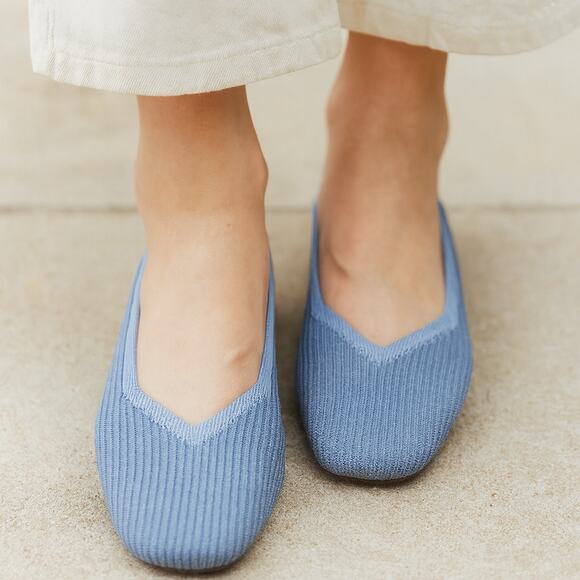 VIVAIA SZ 39 (US 8) Margot 2.0 Square Toe Washable Ballet Flats Denim Blue - Picture 1 of 8